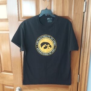 * Russell Athletic Black XL T-Shirt with Yellow University of Iowa Logo Like New